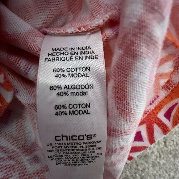 Chicos 2 Tunic Top Shirt Stretch Size L Pullover Orange‎ White Cotton Blend - Picture 5 of 7